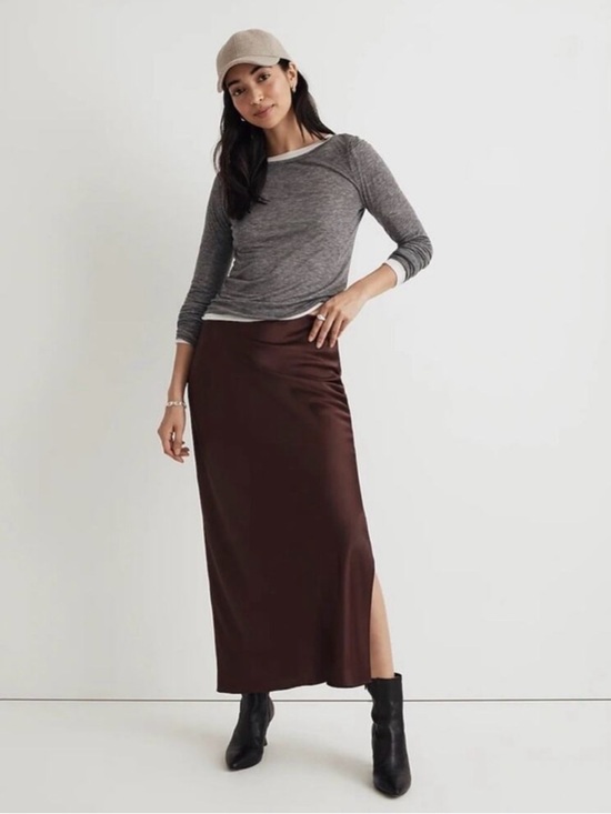 Madewell Dresses & Skirts - Madewell Satin Maxi Slip Skirt in Cherry Wood, Size 10
